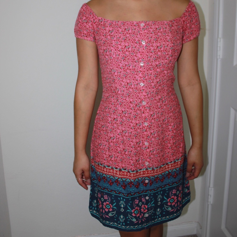 pink off the shoulder floral dress